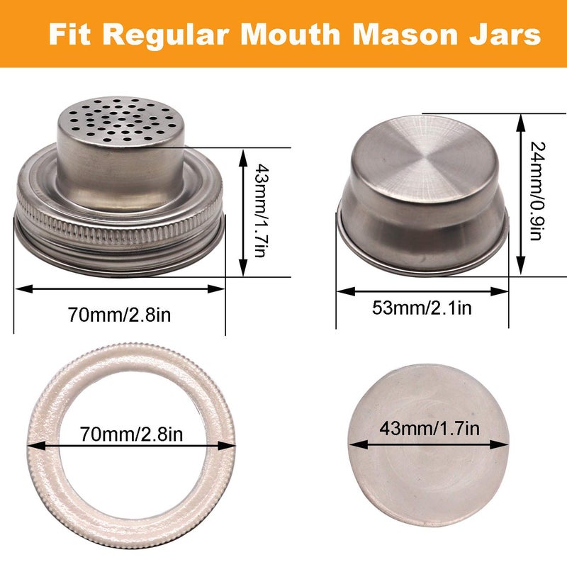 Together-life 2 Pack Stainless Steel Mason Jar Shaker Lids with Silicone Seals for Regular Mouth Mason, Canning Jars Spices, Salt, Peppers or Shake Drinks Cocktail - Image 4